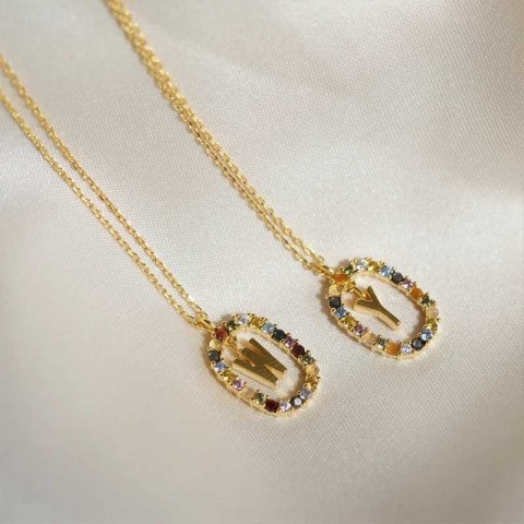 Sterling Silver Pendant Necklace with Colorful Zircon for Women