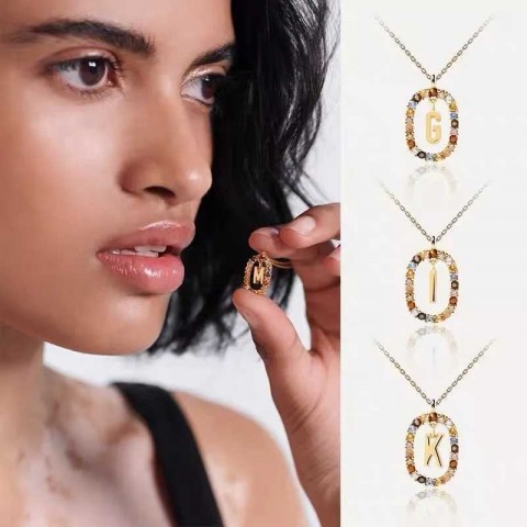 Sterling Silver Pendant Necklace with Colorful Zircon for Women
