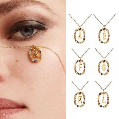 Sterling Silver Pendant Necklace with Colorful Zircon for Women