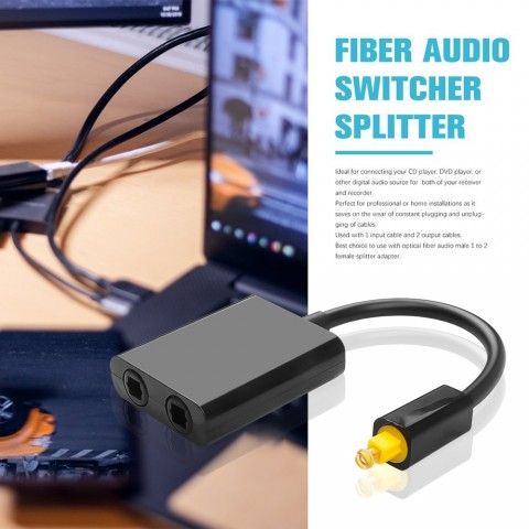 Optical Fiber Splitter Adapter 2-Way Toslink for Audio Distribution