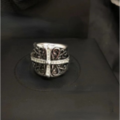 Chromed Designer Cross Band Ring 18K Gold Plated for Women