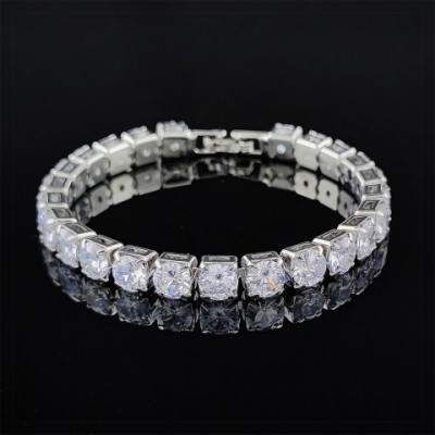 Luxury Women's Diamond Zircon Bracelet with Shiny Crystal in Silver Plating