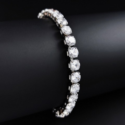 Luxury Women's Diamond Zircon Bracelet with Shiny Crystal in Silver Plating