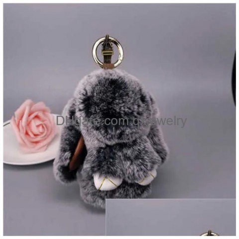 Mini Rabbit Fur Pompom Keychain for Women - 24K Gold Plated Konerupine