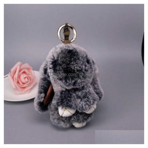 Mini Rabbit Fur Pompom Keychain for Women - 24K Gold Plated Konerupine
