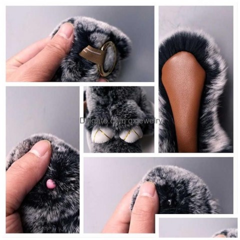 Mini Rabbit Fur Pompom Keychain for Women - 24K Gold Plated Konerupine
