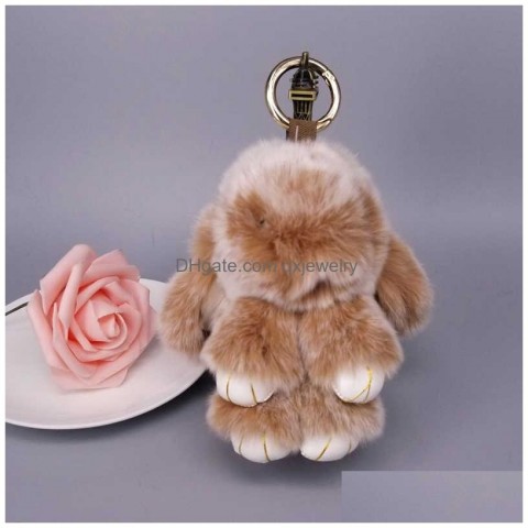 Mini Rabbit Fur Pompom Keychain for Women - 24K Gold Plated Konerupine