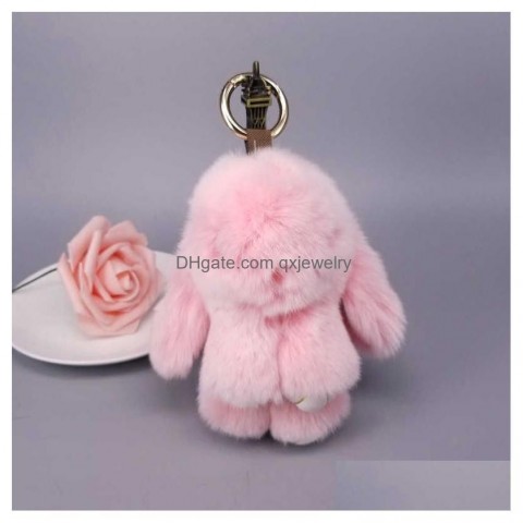 Mini Rabbit Fur Pompom Keychain for Women - 24K Gold Plated Konerupine