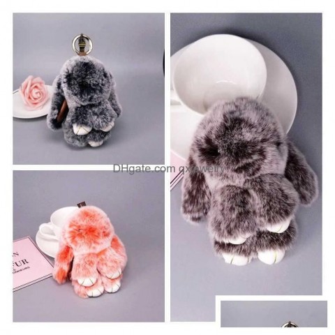 Mini Rabbit Fur Pompom Keychain for Women - 24K Gold Plated Konerupine