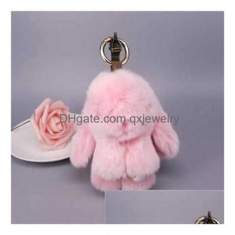 Mini Rabbit Fur Pompom Keychain for Women - 24K Gold Plated Konerupine