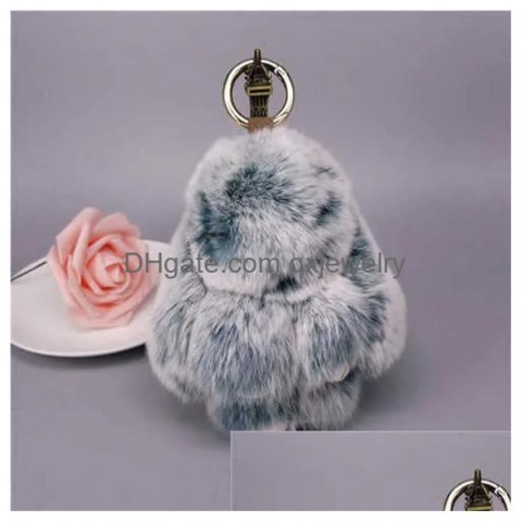 Mini Rabbit Fur Pompom Keychain for Women - 24K Gold Plated Konerupine