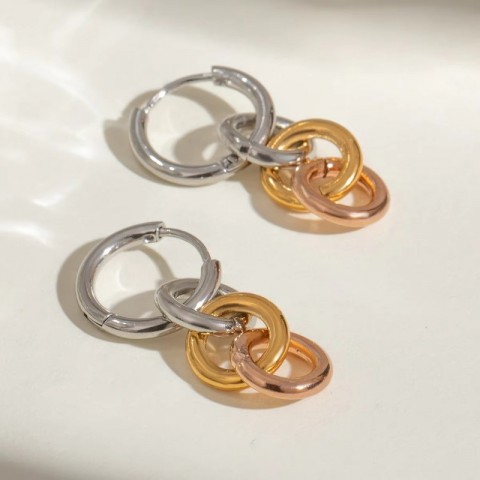 18K Gold Plated Stainless Steel Two-Tone Interlocking Earrings for Women