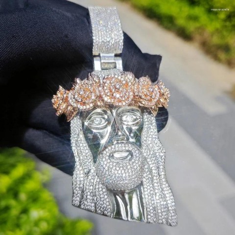 High-Quality Charms Hip Hop 5A CZ Stone Bling Rose Flower Jesus Piece Pendant Necklace for Men
