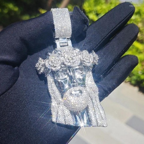 High-Quality Charms Hip Hop 5A CZ Stone Bling Rose Flower Jesus Piece Pendant Necklace for Men
