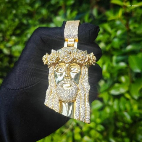 High-Quality Charms Hip Hop 5A CZ Stone Bling Rose Flower Jesus Piece Pendant Necklace for Men