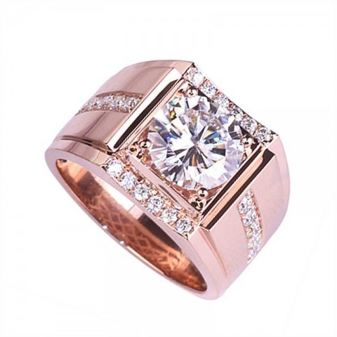 Jin Baoyuan Men's Mighty Gold Plated Band Ring with High Carbon Diamond Zircon