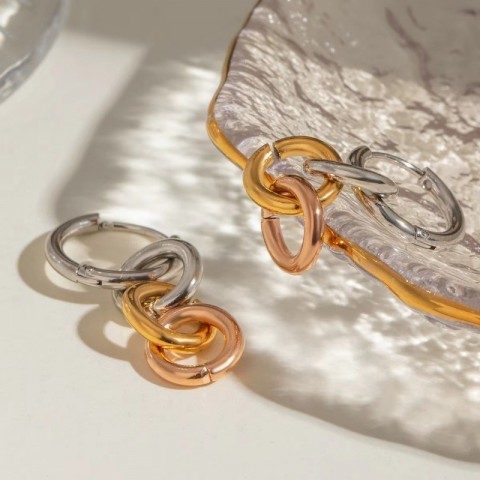 18K Gold Plated Stainless Steel Two-Tone Interlocking Earrings for Women