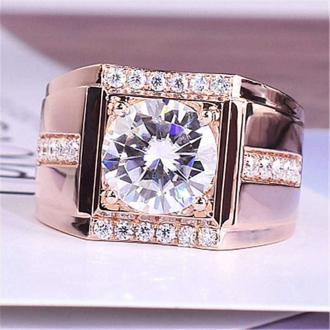 Jin Baoyuan Men's Mighty Gold Plated Band Ring with High Carbon Diamond Zircon