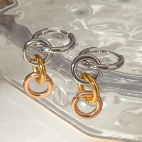 18K Gold Plated Stainless Steel Two-Tone Interlocking Earrings for Women