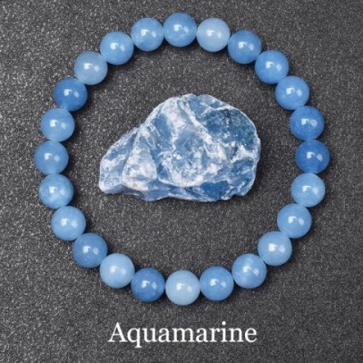 Natural Sky Blue Aquamarine Quartz Beads Bracelet for Women Men - 6mm 8mm Elastic Rope Energy Jewelry Gift