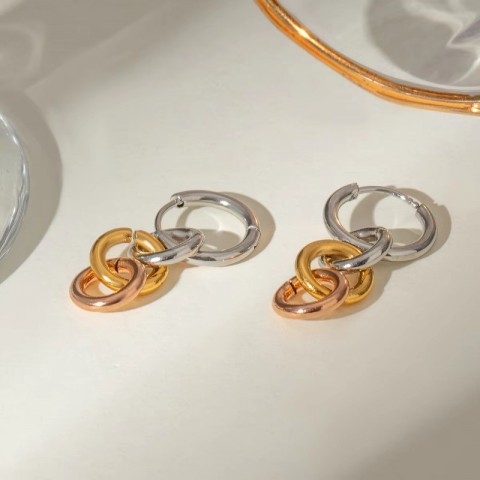 18K Gold Plated Stainless Steel Two-Tone Interlocking Earrings for Women