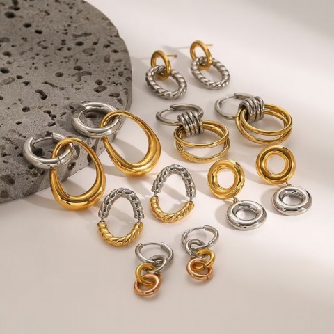 18K Gold Plated Stainless Steel Two-Tone Interlocking Earrings for Women