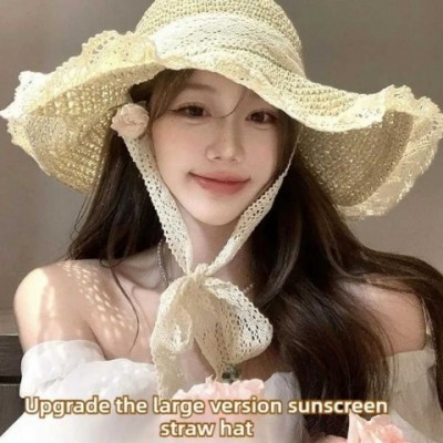 Womens Fashion Foldable Wide Brim Sun Hat with Lace Bow