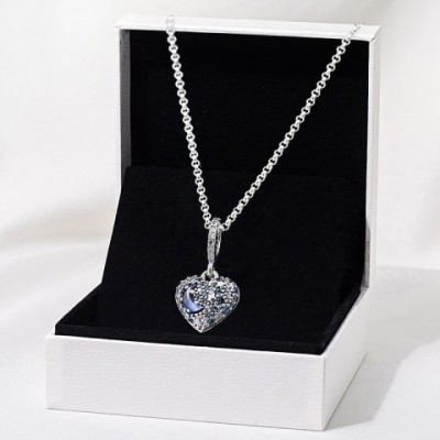 2020 Sparkling Blue Moon and Stars Heart Pendant Necklace in 925 Sterling Silver for Women Men Q0127