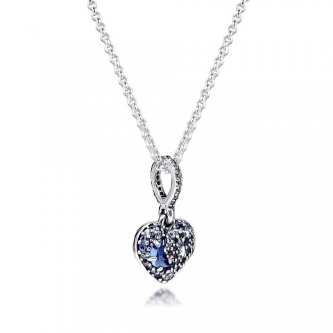 2020 Sparkling Blue Moon and Stars Heart Pendant Necklace in 925 Sterling Silver for Women Men Q0127