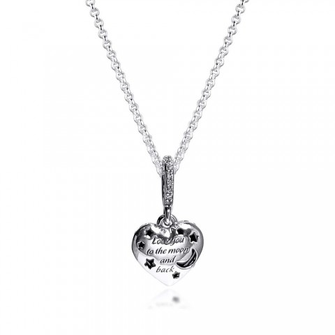 2020 Sparkling Blue Moon and Stars Heart Pendant Necklace in 925 Sterling Silver for Women Men Q0127