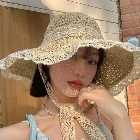 Womens Fashion Foldable Wide Brim Sun Hat with Lace Bow