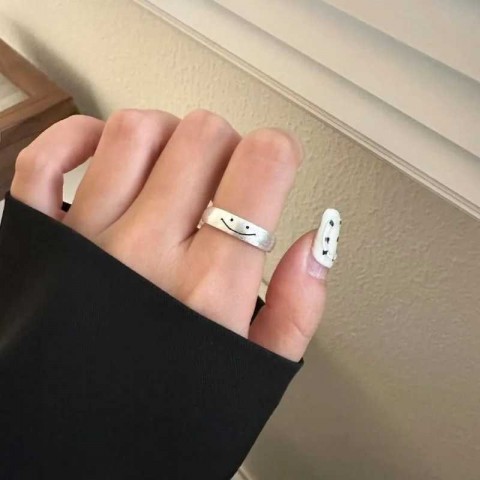 Sterling Silver Adjustable Smiling Face Ring for Women - Party & Birthday Gift