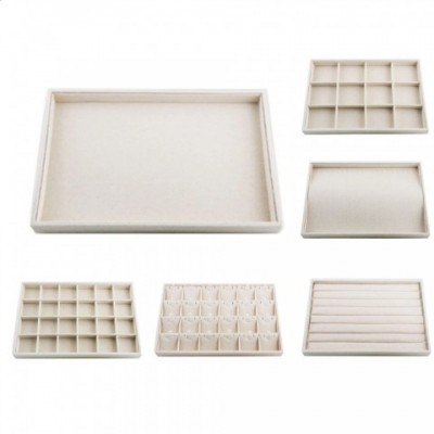 Beige Linen Jewelry Organizer Tray for Earrings and Necklaces by Elegant Store