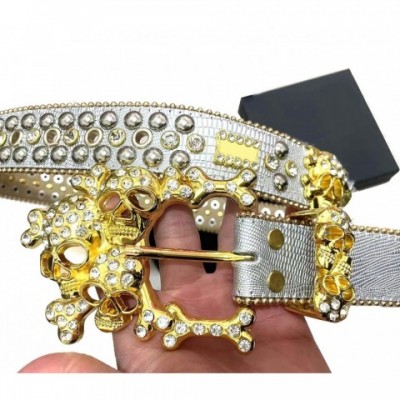 Designer Diamond Simon Belts for Unisex, Shiny Rhinestones, Blue Buckle, Multicolor