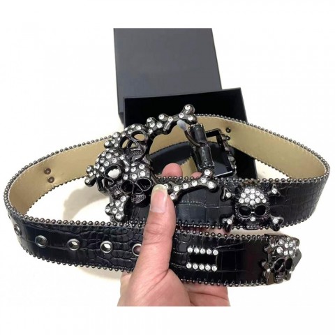 Designer Diamond Simon Belts for Unisex, Shiny Rhinestones, Blue Buckle, Multicolor