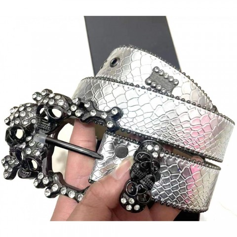 Designer Diamond Simon Belts for Unisex, Shiny Rhinestones, Blue Buckle, Multicolor