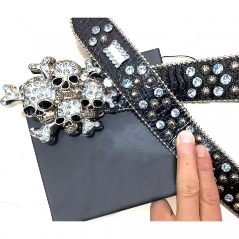 Designer Diamond Simon Belts for Unisex, Shiny Rhinestones, Blue Buckle, Multicolor