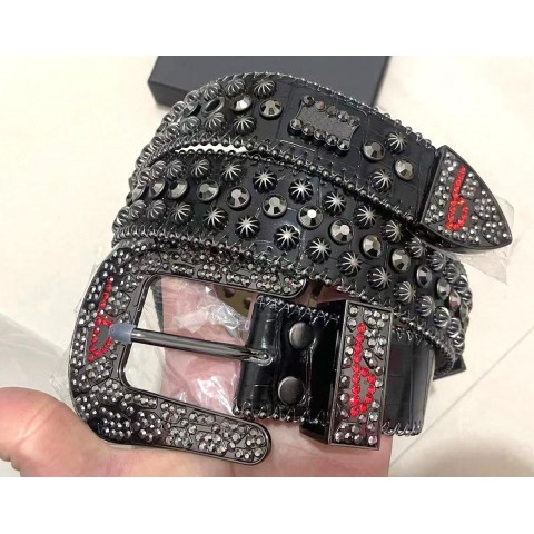 Designer Diamond Simon Belts for Unisex, Shiny Rhinestones, Blue Buckle, Multicolor