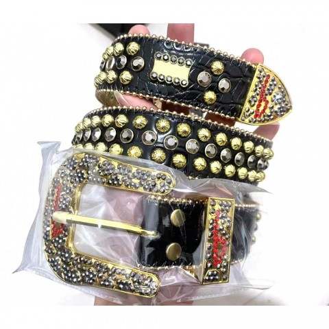 Designer Diamond Simon Belts for Unisex, Shiny Rhinestones, Blue Buckle, Multicolor
