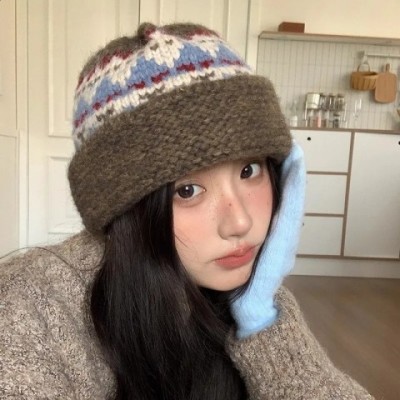 Atmosphere Warm Jacquard Dome Bean Hat - Cowboy Style Unisex Winter Hat for Golf