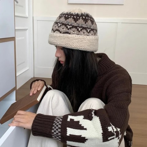 Atmosphere Warm Jacquard Dome Bean Hat - Cowboy Style Unisex Winter Hat for Golf