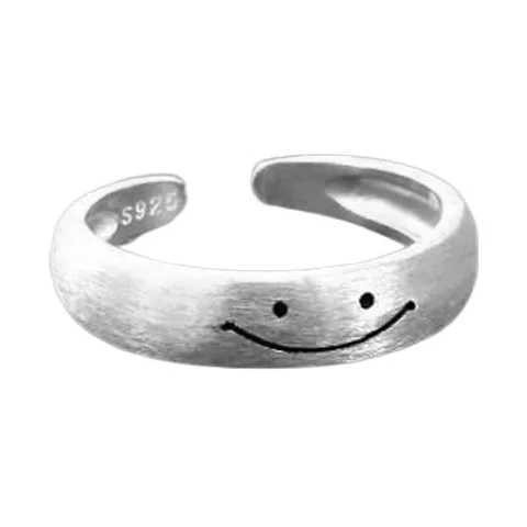 Sterling Silver Adjustable Smiling Face Ring for Women - Party & Birthday Gift