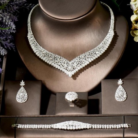 HIBRIDE White Cubic Zirconia 4PCS Earrings Set for Women
