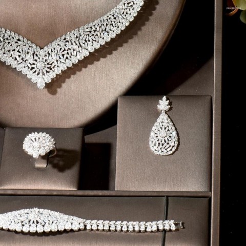 HIBRIDE White Cubic Zirconia 4PCS Earrings Set for Women