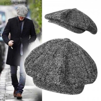 Soft Grey Herringbone Newsboy Hat for Men - BLM09 J241130