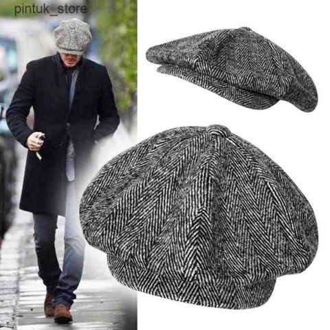 Soft Grey Herringbone Newsboy Hat for Men - BLM09 J241130