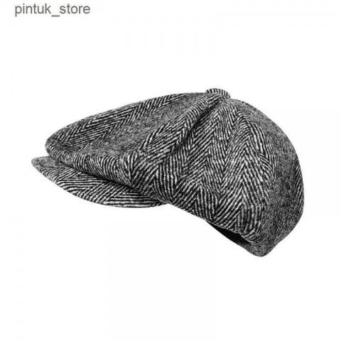 Soft Grey Herringbone Newsboy Hat for Men - BLM09 J241130