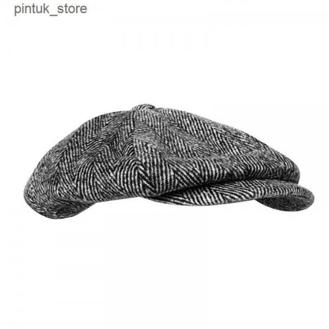 Soft Grey Herringbone Newsboy Hat for Men - BLM09 J241130