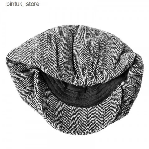 Soft Grey Herringbone Newsboy Hat for Men - BLM09 J241130