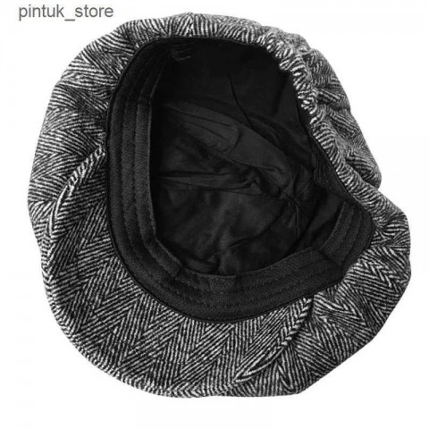 Soft Grey Herringbone Newsboy Hat for Men - BLM09 J241130
